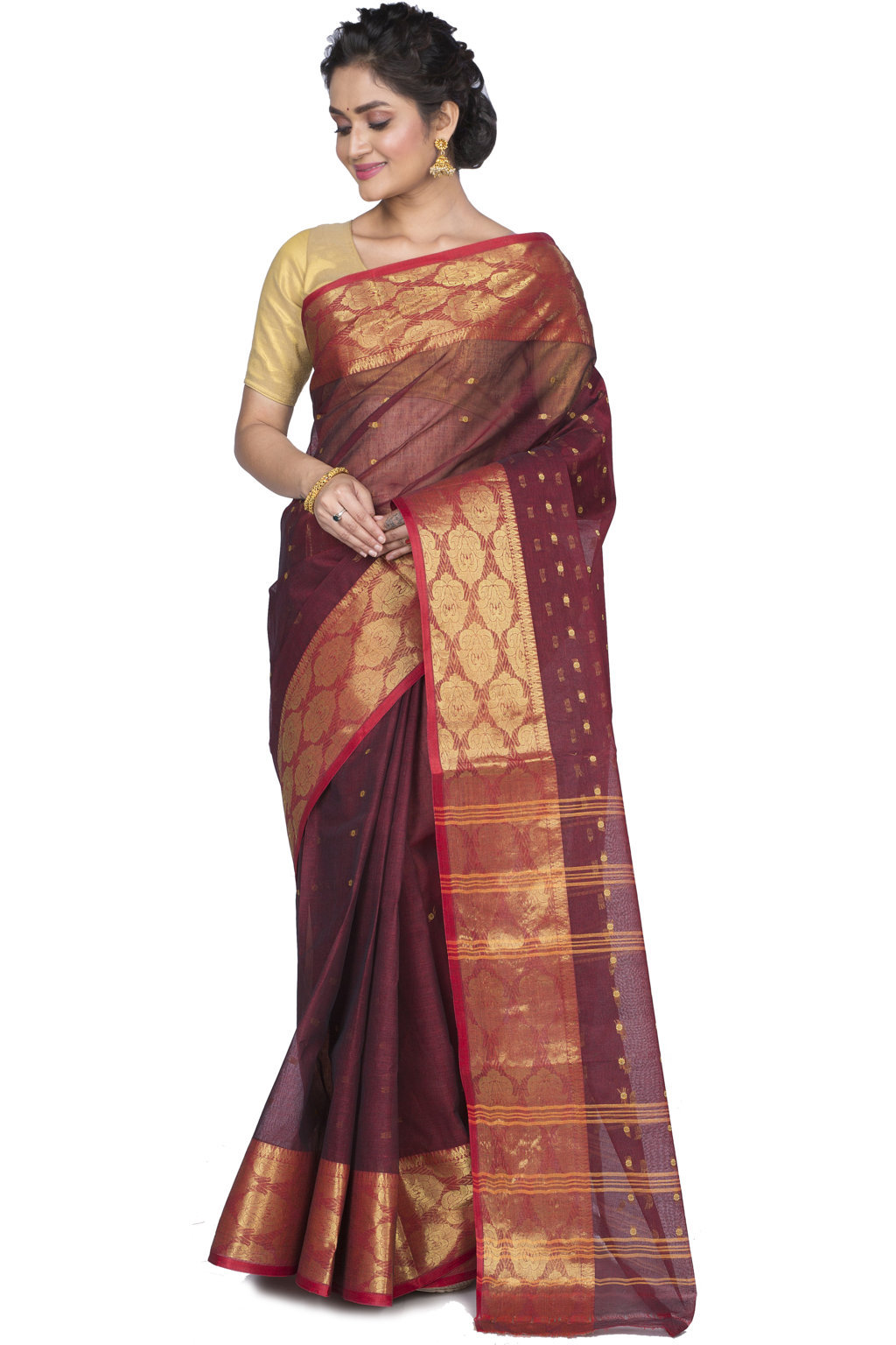 Brown Pure Cotton Asmani Tant Saree (183)